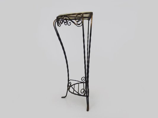 Vintage Half-Moon Entrance Console in Wrought Iron and White Marble, 1960s-MZP-2034871