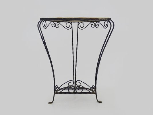 Vintage Half-Moon Entrance Console in Wrought Iron and White Marble, 1960s-MZP-2034871