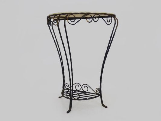 Vintage Half-Moon Entrance Console in Wrought Iron and White Marble, 1960s-MZP-2034871