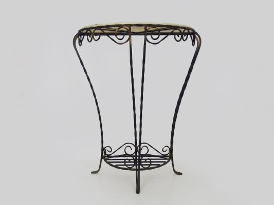 Vintage Half-Moon Entrance Console in Wrought Iron and White Marble, 1960s-MZP-2034871