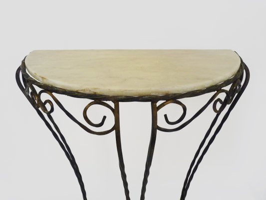 Vintage Half-Moon Entrance Console in Wrought Iron and White Marble, 1960s-MZP-2034871