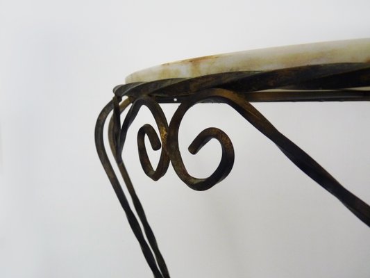 Vintage Half-Moon Entrance Console in Wrought Iron and White Marble, 1960s-MZP-2034871