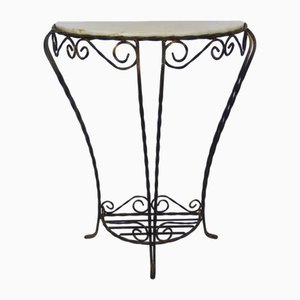 Vintage Half-Moon Entrance Console in Wrought Iron and White Marble, 1960s-MZP-2034871