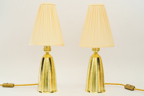 Vintage Hammered Table Lamps with Fabric Shades, 1950s, Set of 2-SPD-1792911