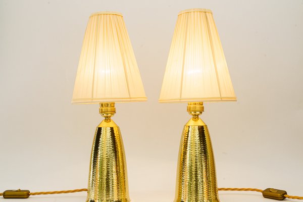 Vintage Hammered Table Lamps with Fabric Shades, 1950s, Set of 2-SPD-1792911