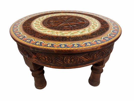 Vintage Hand-Carved Cedar Coffee Table, Afghanistan, 1970s