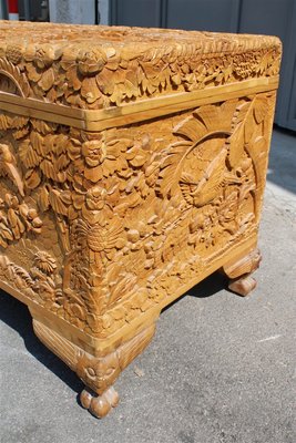 Vintage Hand Carved Maple Chest Trunk with Peacocks Birds and Lotus Flower, 1940s-EH-733733