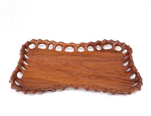 Vintage Hand Carved Serving Tray in Teak, 1970s-GCG-1732194