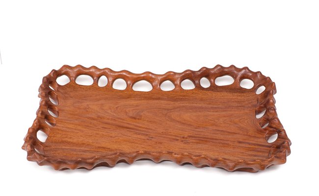 Vintage Hand Carved Serving Tray in Teak, 1970s-GCG-1732194