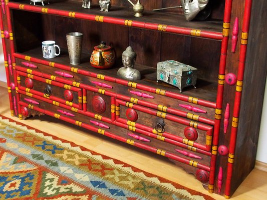 Vintage Hand Carved Wooden Bookshelf, Pakistan Punjab, 1990s-UZN-1409058