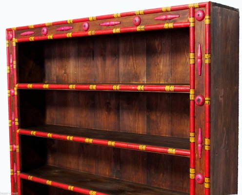 Vintage Hand Carved Wooden Bookshelf, Pakistan Punjab, 1990s-UZN-1409058