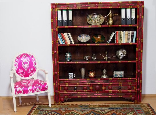 Vintage Hand Carved Wooden Bookshelf, Pakistan Punjab, 1990s-UZN-1409058