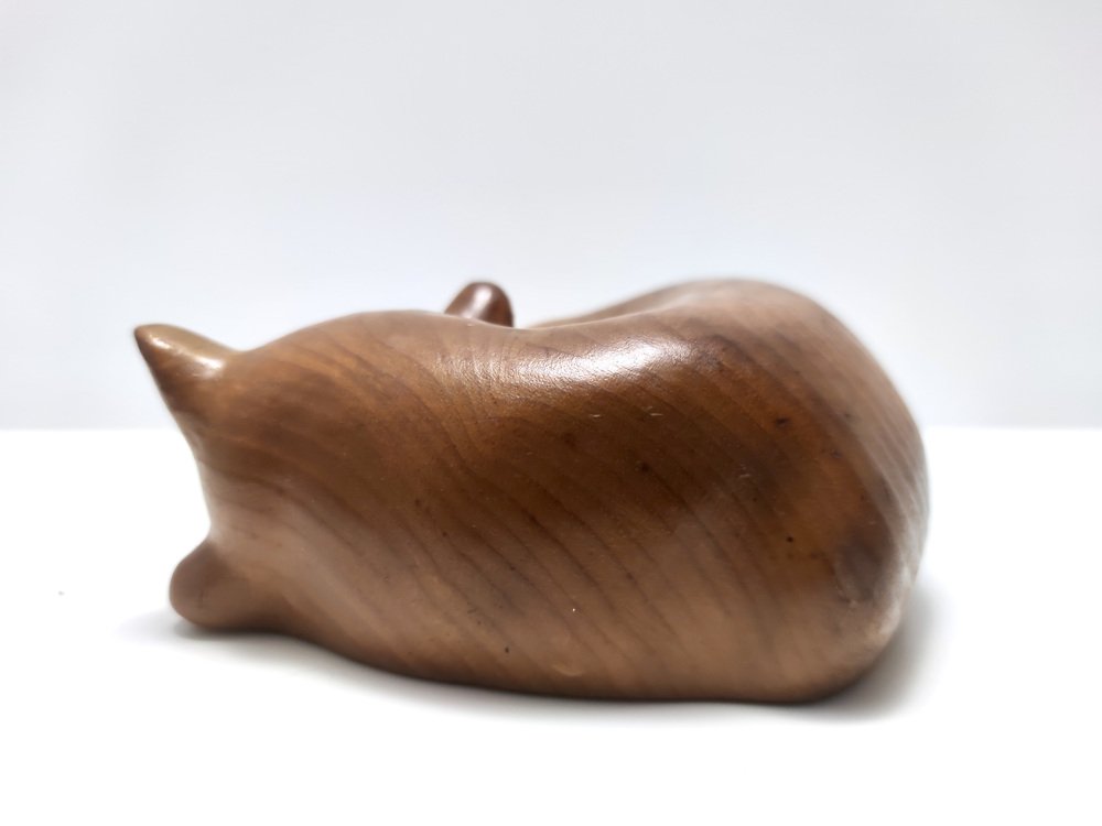 Vintage Hand Carved Wooden Sleeping Cat by De Stijl, 1980s