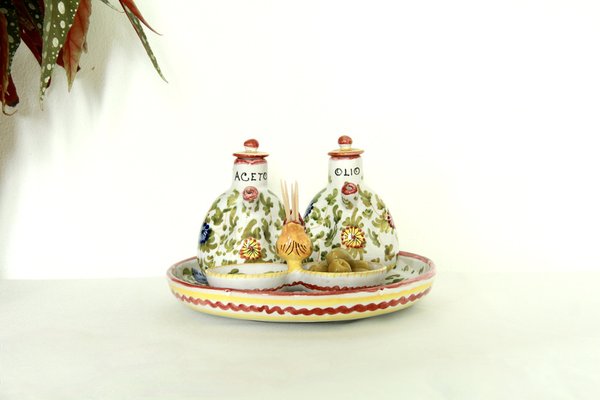 Vintage Hand-Crafted Oil and Vinegar Set from Deruta, Italy, 1970s, Set of 4-HUY-1748913