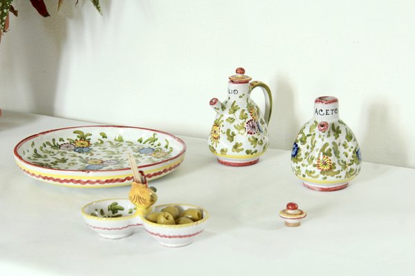 Vintage Hand-Crafted Oil and Vinegar Set from Deruta, Italy, 1970s, Set of 4-HUY-1748913