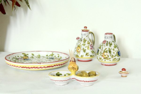 Vintage Hand-Crafted Oil and Vinegar Set from Deruta, Italy, 1970s, Set of 4-HUY-1748913