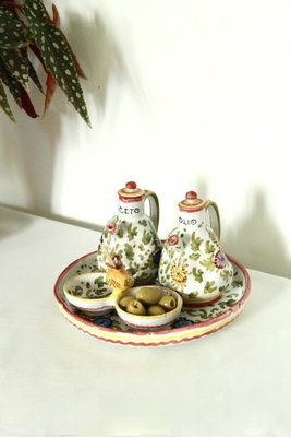 Vintage Hand-Crafted Oil and Vinegar Set from Deruta, Italy, 1970s, Set of 4-HUY-1748913