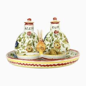 Vintage Hand-Crafted Oil and Vinegar Set from Deruta, Italy, 1970s, Set of 4-HUY-1748913