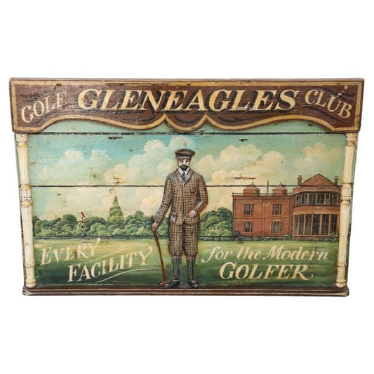 Vintage Hand-Painted Golf Club Sign on Wood, 1920s