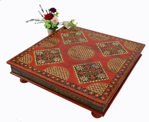 Vintage Hand-Painted Low Coffee Table, Afghanistan, 1970s-UZN-1401125