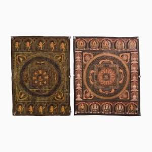 Vintage Hand Painted Tibetan Scrolls, Set of 2-AOI-1425593