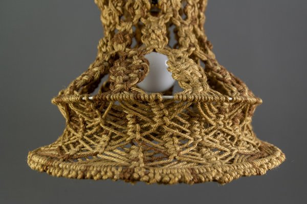 Vintage Handmade Braided Macramé Pendant Light Fixture, 1970s-KEG-852110