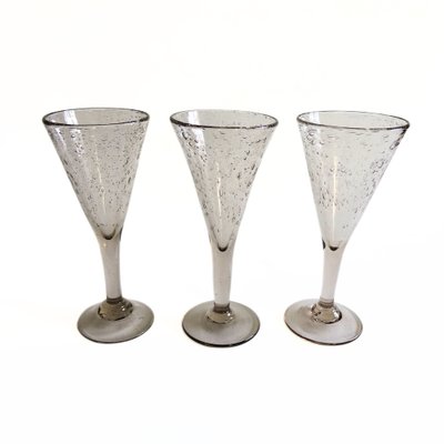 Vintage Handmade Tall Wine Glasses in Light Beige, Set of 3-JKV-1822206