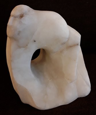 Vintage Handmade White Marble Flatterer Sculpture with Stylized Face, 1970s-HOI-874402