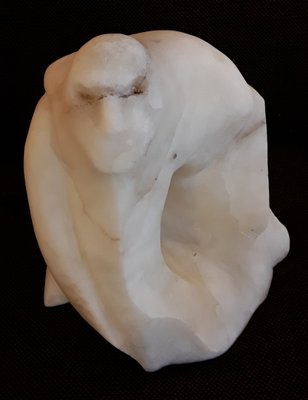 Vintage Handmade White Marble Flatterer Sculpture with Stylized Face, 1970s-HOI-874402