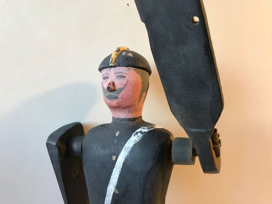 Vintage Handmade Wooden Whirligig Officer, European Volk Art, 1950s-LCR-883803