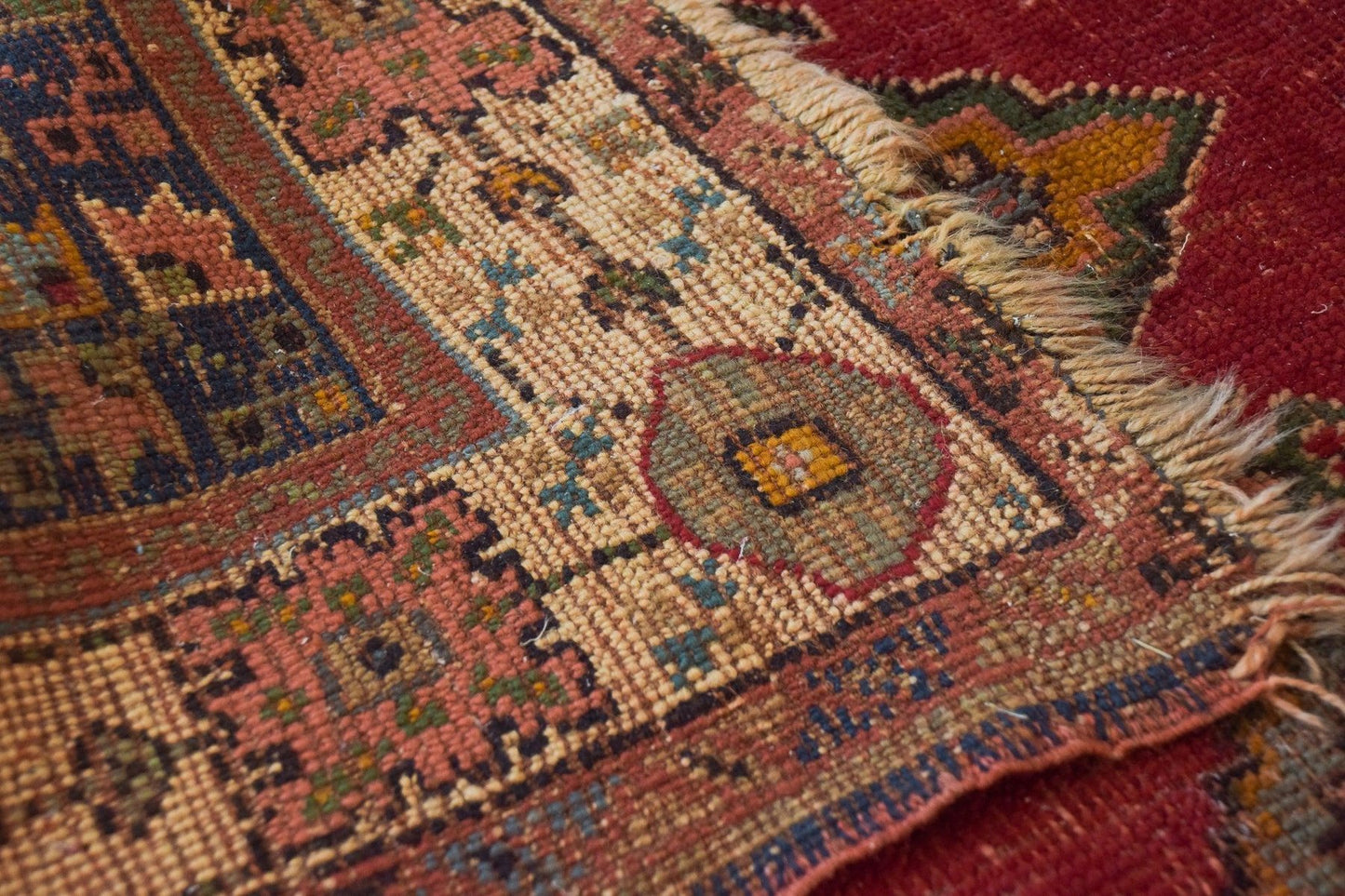 Vintage Handwoven Red Ground Rug