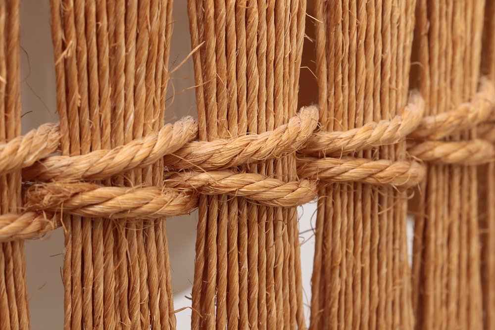 Vintage Hanging Lamp in Teak and Raffia from Temde, Germany, 1960s