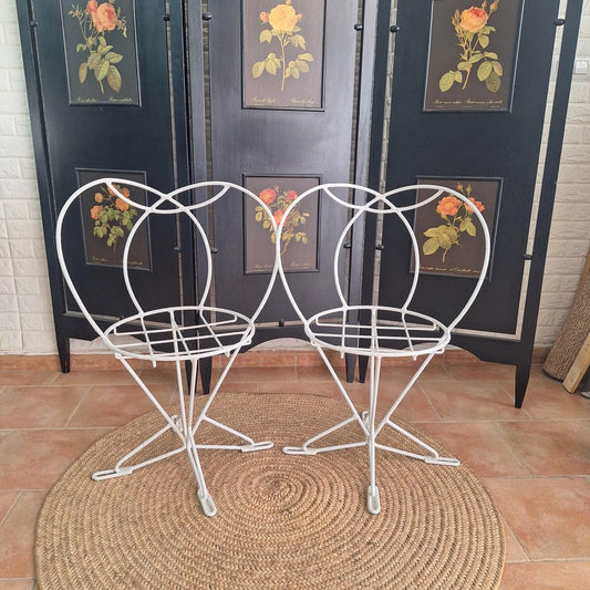 Vintage Heart-Shaped Backrest Garden Chairs in Iron, 1970s, Set of 2