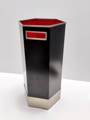 Vintage Hexagonal Umbrella Stand in Black Glazed Metal and Satined Steel by Velca, 1960s-JPQ-1817653