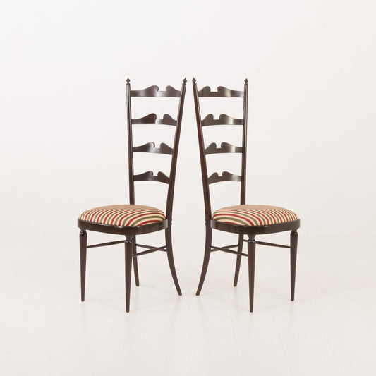 Vintage High Ladder Back Chiavari Chairs by Paolo Buffa, 1970s, Set of 2