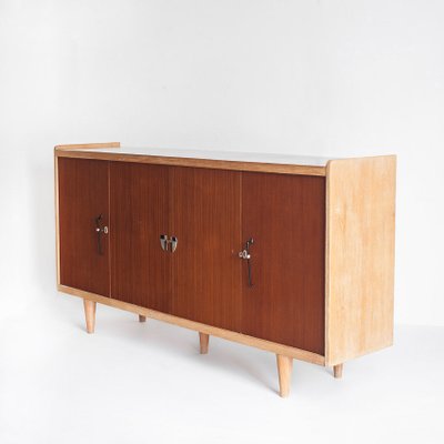 Vintage High Sideboard in Oak and Embero Veneered Wood, 1960s-ZFJ-2032068