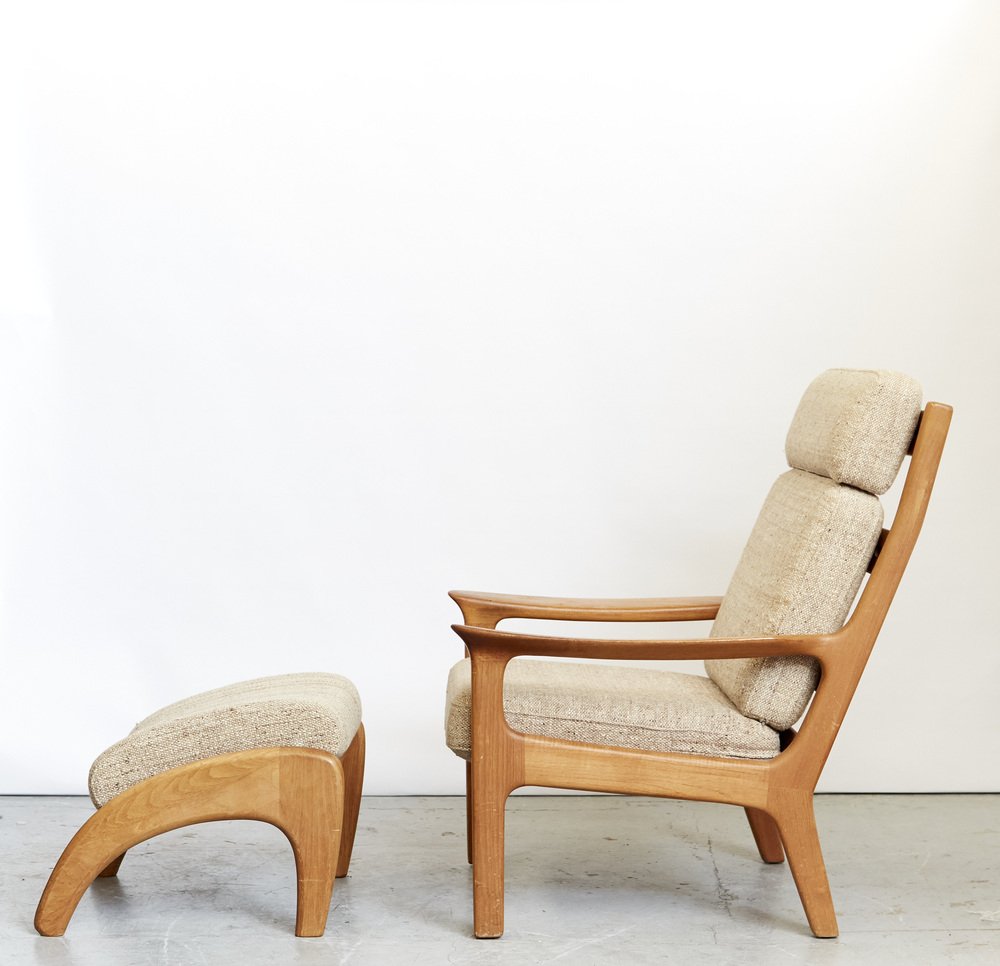 Vintage Highback Chair and Ottoman by Juul Kristensen, 1970s, Set of 2