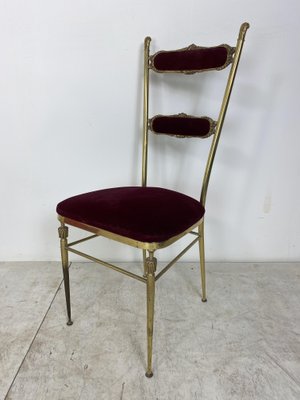 Vintage Hollywood Regency Brass and Velvet Chair, 1950s-DE-1058672