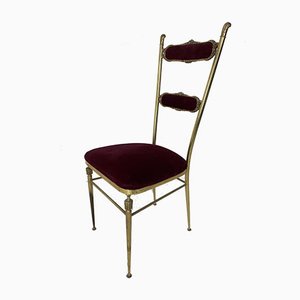 Vintage Hollywood Regency Brass and Velvet Chair, 1950s-DE-1058672