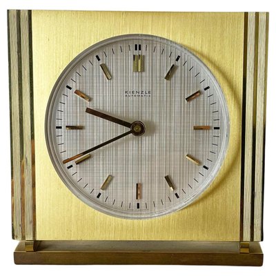 Vintage Hollywood Regency Brass Glass Table Clock by Kienzle, Germany, 1960s-QZ-1441767