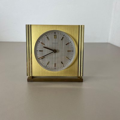 Vintage Hollywood Regency Brass Glass Table Clock by Kienzle, Germany, 1960s-QZ-1441767