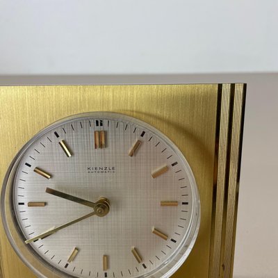 Vintage Hollywood Regency Brass Glass Table Clock by Kienzle, Germany, 1960s-QZ-1441767