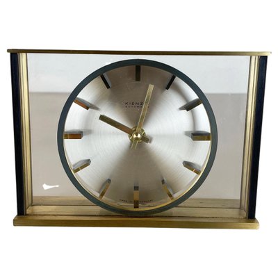 Vintage Hollywood Regency Brass Glass Table Clock by Kienzle, Germany, 1970s-QZ-1441766