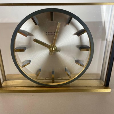 Vintage Hollywood Regency Brass Glass Table Clock by Kienzle, Germany, 1970s-QZ-1441766