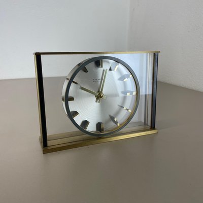 Vintage Hollywood Regency Brass Glass Table Clock by Kienzle, Germany, 1970s-QZ-1441766