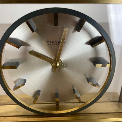 Vintage Hollywood Regency Brass Glass Table Clock by Kienzle, Germany, 1970s-QZ-1441766