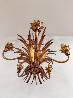 Vintage Hollywood Regency Brass Wheat Sheaf Hanglamp, 1950s-BW-1732379