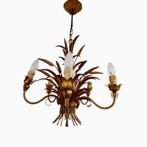 Vintage Hollywood Regency Brass Wheat Sheaf Hanglamp, 1950s-BW-1732379