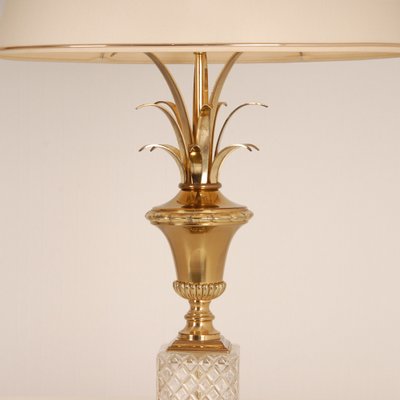 Vintage Hollywood Regency Crystal Base Palm Leaf Table Lamp-GOE-1152881