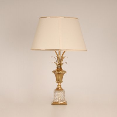 Vintage Hollywood Regency Crystal Base Palm Leaf Table Lamp-GOE-1152881